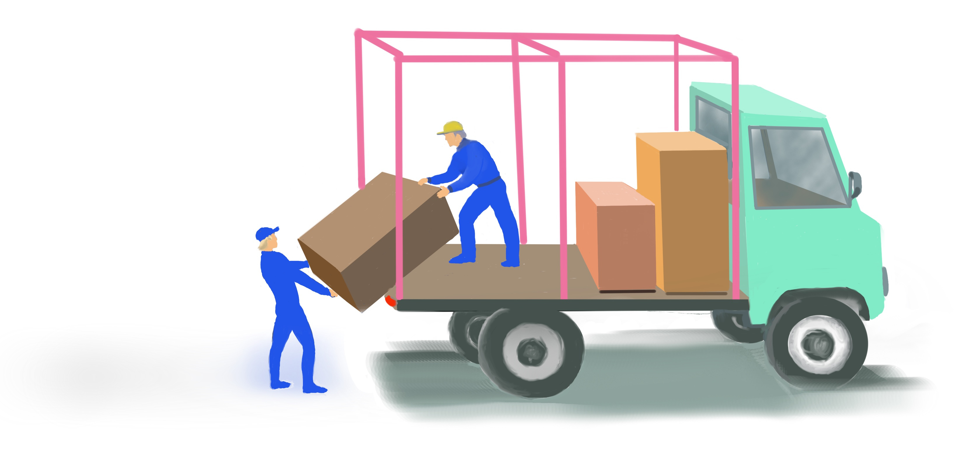 Restorify Moving  - Two men working together to load a cardboard box into a moving truck.